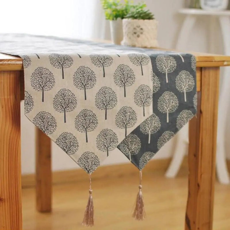 Bluejw Printed Pure Linen Table Runners with Tassel Table Runner Linen Cotton Luxury Flax for Wedding  Pattern - Image 2